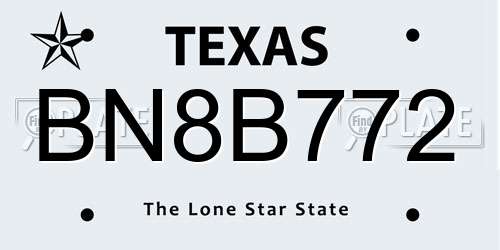 BN8B772 Texas License Plate