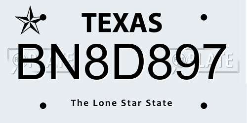 BN8D897 Texas License Plate