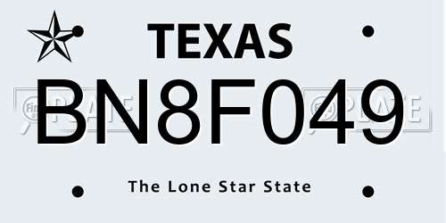BN8F049 Texas License Plate
