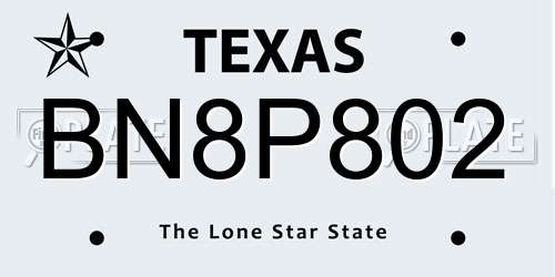 BN8P802 Texas License Plate