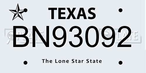 BN93092 Texas License Plate