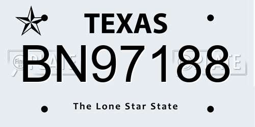 BN97188 Texas License Plate