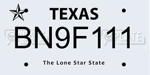 BN9F111 Texas License Plate