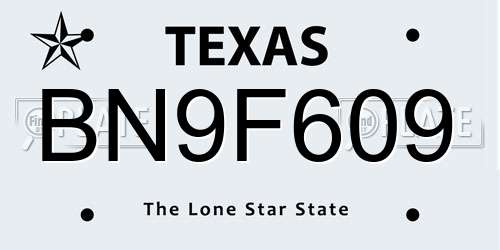 BN9F609 Texas License Plate
