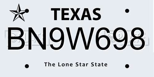BN9W698 Texas License Plate