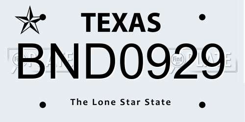 BND0929 Texas License Plate