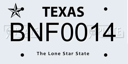 BNF0014 Texas License Plate