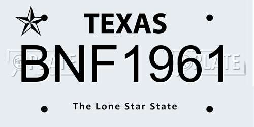 BNF1961 Texas License Plate