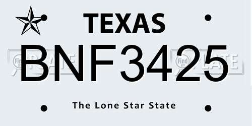 BNF3425 Texas License Plate