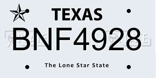 BNF4928 Texas License Plate