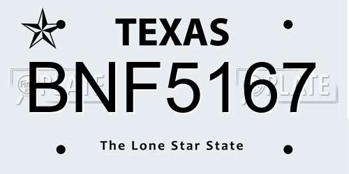 BNF5167 Texas License Plate