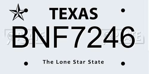 BNF7246 Texas License Plate
