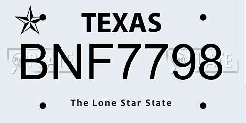 BNF7798 Texas License Plate