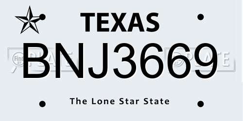 BNJ3669 Texas License Plate