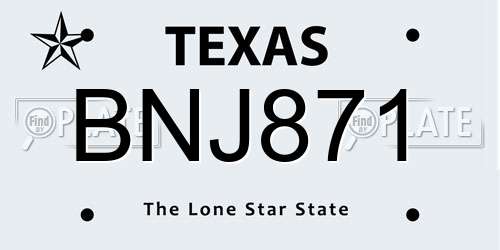 BNJ871 Texas License Plate