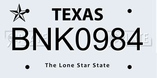BNK0984 Texas License Plate