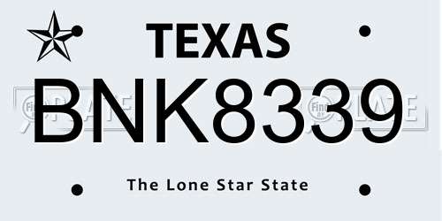 BNK8339 Texas License Plate