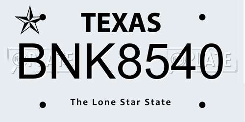 BNK8540 Texas License Plate