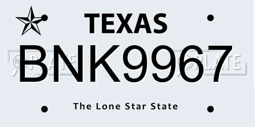 BNK9967 Texas License Plate