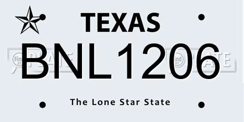 BNL1206 Texas License Plate
