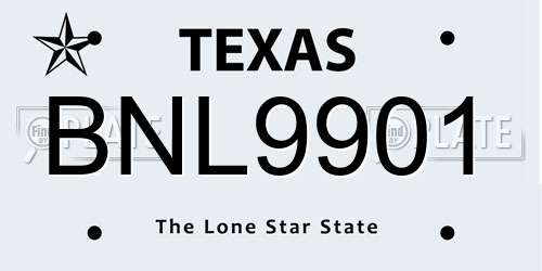 BNL9901 Texas License Plate