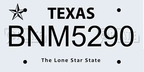 BNM5290 Texas License Plate