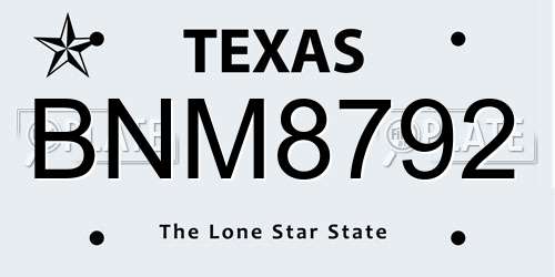 BNM8792 Texas License Plate