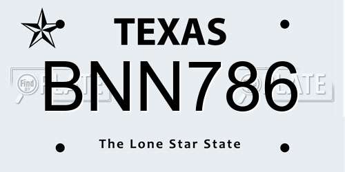 BNN786 Texas License Plate
