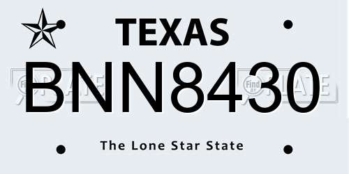 BNN8430 Texas License Plate