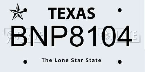 BNP8104 Texas License Plate