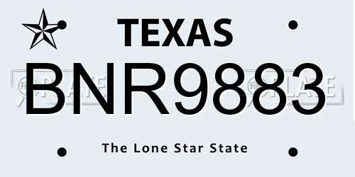 BNR9883 Texas License Plate
