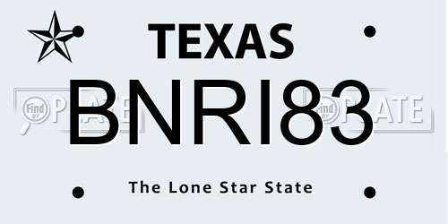 BNRI83 Texas License Plate