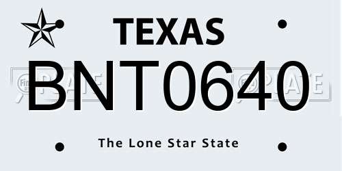 BNT0640 Texas License Plate