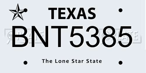 BNT5385 Texas License Plate