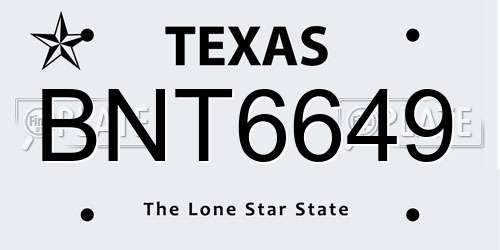 BNT6649 Texas License Plate