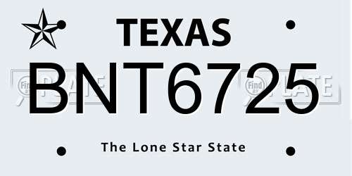 BNT6725 Texas License Plate