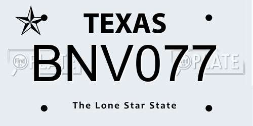BNV077 Texas License Plate