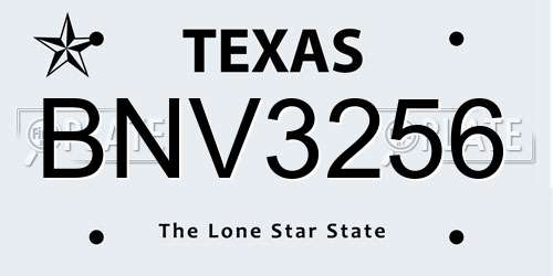 BNV3256 Texas License Plate