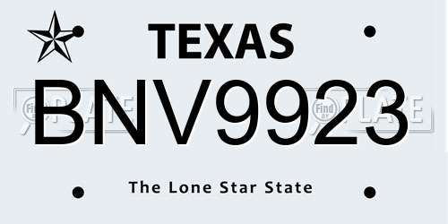 BNV9923 Texas License Plate