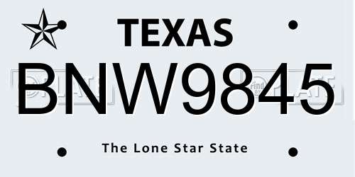 BNW9845 Texas License Plate