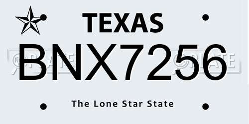BNX7256 Texas License Plate