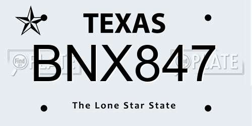 BNX847 Texas License Plate