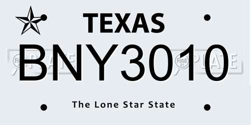BNY3010 Texas License Plate