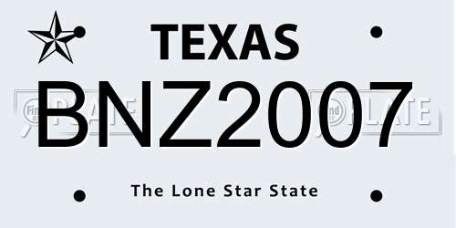 BNZ2007 Texas License Plate
