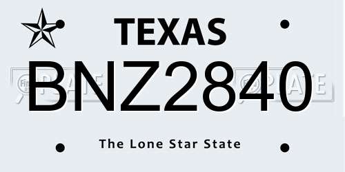 BNZ2840 Texas License Plate
