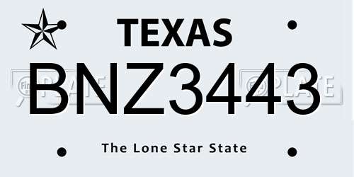 BNZ3443 Texas License Plate
