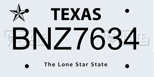 BNZ7634 Texas License Plate