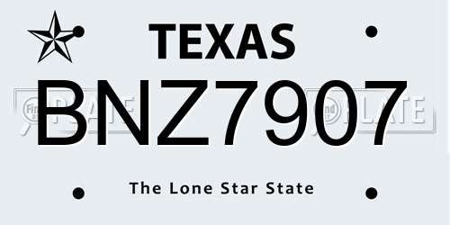BNZ7907 Texas License Plate