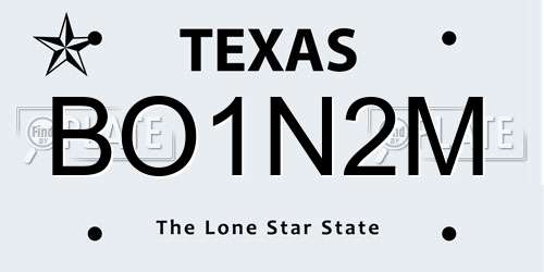 BO1N2M Texas License Plate