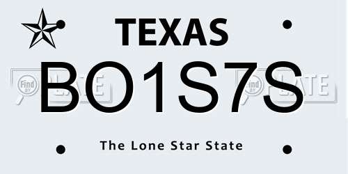 BO1S7S Texas License Plate